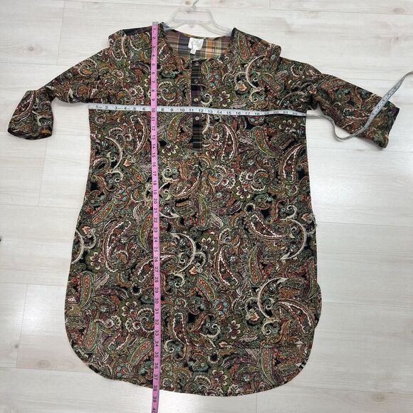 Fig and Flower Tunic Top Dress XL Brown Green Paisley Floral Romantic Flowy - Picture 12 of 14